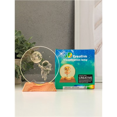 Световая фигурка стекло «Диск. Голограмма: Полёт космонавта», 5×LED, d=10 см, USB, 10×4×11.4 см