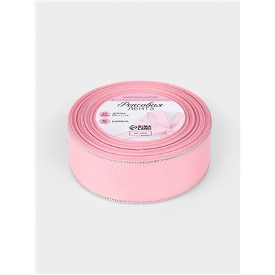 Лента репсовая, с серебряным люрексом, 40 мм, 23±1 м, светло-розовая №004
