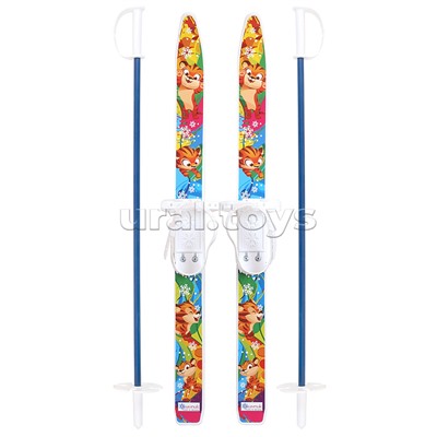 Игровые лыжи "Лыжики-пыжики" Тигренок (игрушка детская) 75/75 см, крепление мягкое пластиковое, с палками стеклопластик (сетка)