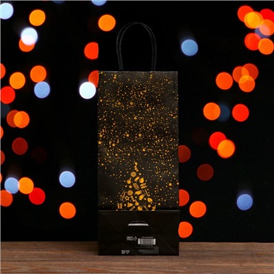 Пакет подарочный новогодний под бутылку, упаковка «Новогодняя ёлка» 14×8×32 см