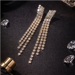 Серьги бижутерия висячие вечерние с камнями, цвет: золотистый и прозрачный, арт.012.070