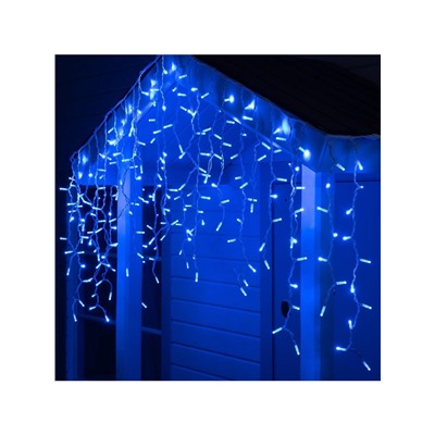 Гирлянда «Бахрома» 3×0.9 м, IP65, УМС, белая нить каучук, 144 LED, свечение синее, 220 В