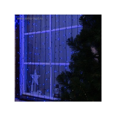 Гирлянда «Занавес» 2×6 м, IP44, УМС, тёмная нить, 1440 LED, свечение синее, 220 В