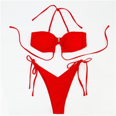 Купальник раздельный однотонный на завязках женский MINAKU, размер 46, красный