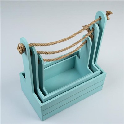 Подарочный ящик «Аром», деревянный, ручка - канат, голубой, набор 3 шт.