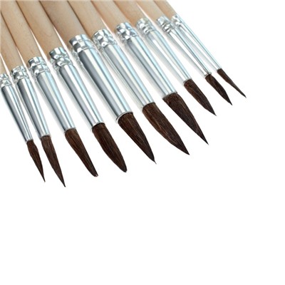 Набор кистей для рисования, белка, 10 штук: № 1, 2, 3, 4, 5, 6, 7, 8, 9, 10, Calligrata, круглые, деревянная ручка, международный размер