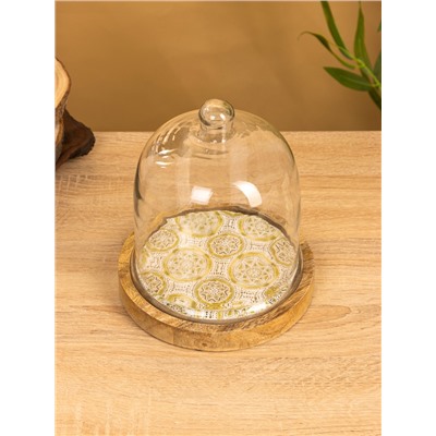 Клош стеклянный, 18×18×20.5 см, дерево