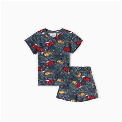 Пижама для мальчика (футболка и шорты) «Самолёты», серая, размер 30-32 (110-116 см)