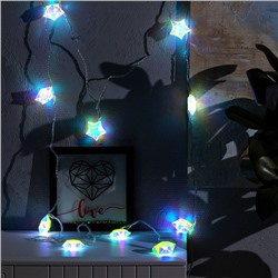 Гирлянда «Нить» 2.5 м с насадками «Звёзды», IP20, прозрачная нить, 10 LED, свечение белое, 220 В