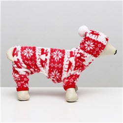 Комбинезон «Олени» с капюшоном, размер XS (ДС 20 см, ОГ 30 см, ОШ 20 см), красный