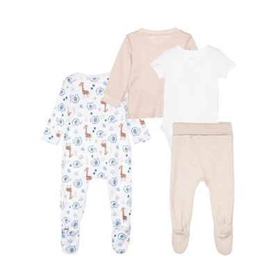 Комплект детский трикотажный для мальчиков: боди, комбинезон, кофточка, нагрудник, ползунки, чепчик