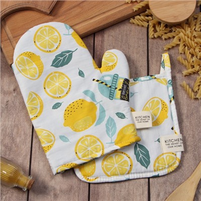 Набор кухонный Этель «Лимонад»: варежка 20×28 см, прихватка 19×19 см, хлопок