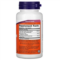 Now Foods, виноградная косточка усиленного действия, 250 мг, 90 растительных капсул