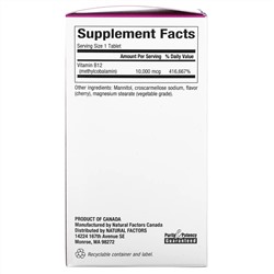 Natural Factors, B12 Methylcobalamin, Cherry, 10,000 mcg, 30 Chewable Tablets