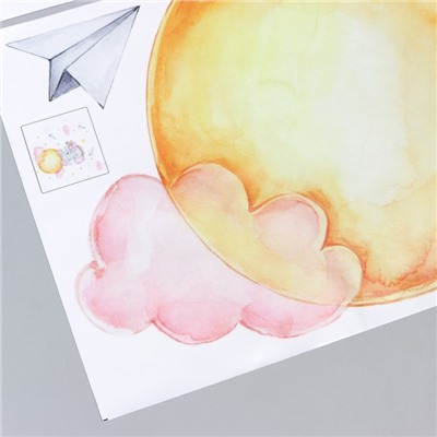 Наклейка интерьерная цветная «Слонёнок с самолётом», набор 2 листа, 30×60 см