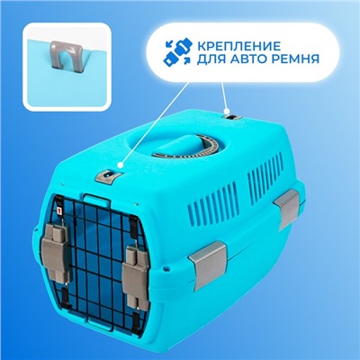 Переноска для животных «Неон», 48×32×29.5 см, вес до 12 кг, пластик, голубая