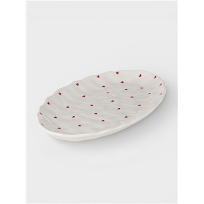 Блюдо сервировочное «Уютный дом. Сердечки», 30.5×18×2.5 см, керамика, белая