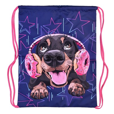 Мешок для обуви "Пес в наушниках" 1 отделение, 330х420мм, петля для подвеса, полиэстер, 210 ден