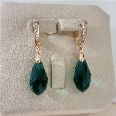 Серьги с кристаллом под Swarovski ювелирная бижутерия коллекция "Дубай", покрытие позолота, цвет: зеленый, арт.414.478