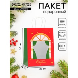 Пакет подарочный новогодний с окном «Театр» 30×22×14 см