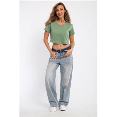 83908 укороченная футболка женская (Олива)