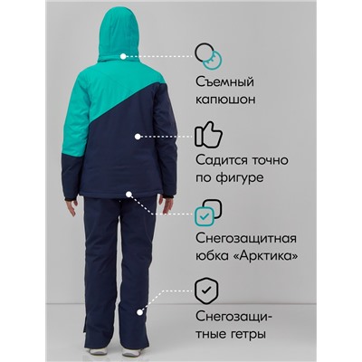 Горнолыжный костюм женский зимний бирюзового цвета 0707Br