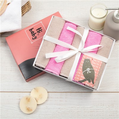 Махровые полотенца «Этель» Hi, baby, 30×30 см - 5 шт., хлопок 100%