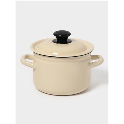 Кастрюля эмалированная, 2 л, d=17 см, с крышкой, цилиндрическая, цвет слоновой кости