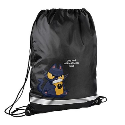 Сумка для сменной обуви 36х48 см "КОТ С КОФЕ" 72187 ручка-петля, светоотр.элементы Феникс