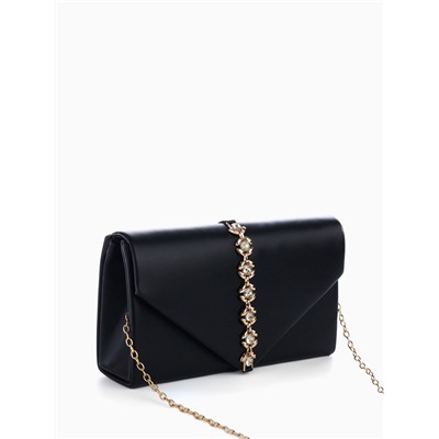 Сумка-клатч женская вечерняя на магните, на длинной цепочке, со стразами, чёрная
