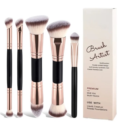 Набор двусторонних кистей для макияжа 5 штук в коробке