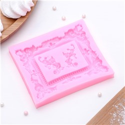 Молд для заливки «Рамка, лепнина», силикон, 9.5×11.5 см, розовый