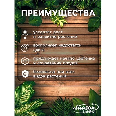 Фитопрожектор для растений Luazon Lighting СДО09-50, светодиодный, 50 Вт, IP65, 220 В, бескорпусный, мультиспектральный