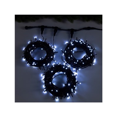 Гирлянда «Клип-лайт» 3 нити по 20 м, IP44, УМС, тёмная нить, 399 LED, свечение белое, мерцание всех светодиодов, 24 В