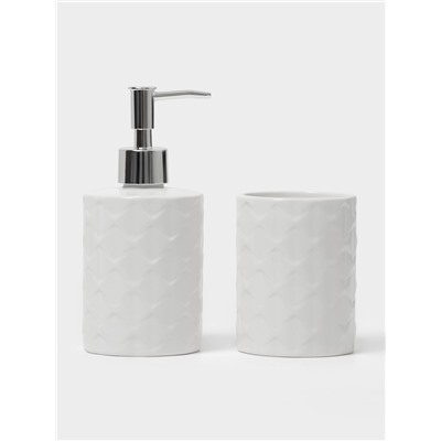 Набор аксессуаров для ванной комнаты «Ромбы», 2 предмета (дозатор для мыла, стакан), цвет белый