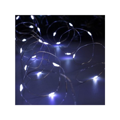 Гирлянда «Нить» 5 м роса, IP20, серебристая нить, 50 LED, 2 режима, батарейки AAх3 (не в комплекте), свечение белое