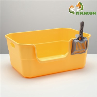 Туалет открытый с боковым входом + совок 50×35×24 см, жёлтый