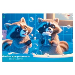 Альбом для рисования 12л. "Озорные еноты" скрепка