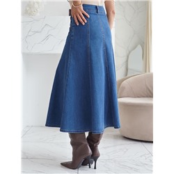 Джинсовая юбка миди А силуэта с декоративными швами из эластичного денима