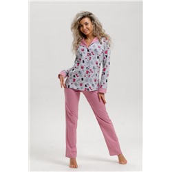 Пижама женская с брюками арт. ПД-006В (Клетка розовый/серый)