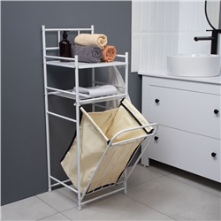 Стеллаж с корзиной для белья 2-х ярусный, 38×35×105 см, белый