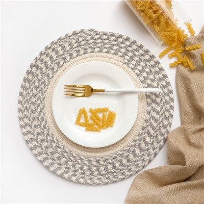 Салфетка декоративная «Доляна», бежево-серая, 35×35 см, 100% хлопок