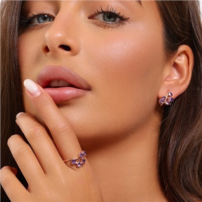 Комплект ювелирной бижутерии коллекция "Дубай" серьги и кольцо 18 р, покрытие позолота, вставка: фианиты, цвет: фиолетовый, арт.215.498-18