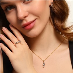 Комплект ювелирной бижутерии Итальянское золото (покрытие желтое 14к), серьги, кулон и кольцо 17 р, вставка: фианиты, цвет: прозрачный, арт.213.521-17