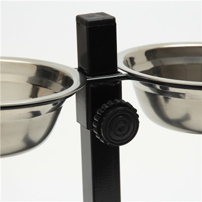 Подставка с мисками, 2×250 мл, высота 25 см, разборная, чёрная