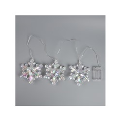 Гирлянда «Нить-грозди» 120 см, нить прозрачная, «Снежинки», 30 LED, 4.5В, батарейки ААх3 (нет в комплекте), свечение тёплое белое