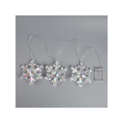 Гирлянда «Нить-грозди» 120 см, нить прозрачная, «Снежинки», 30 LED, 4.5В, батарейки ААх3 (нет в комплекте), свечение тёплое белое