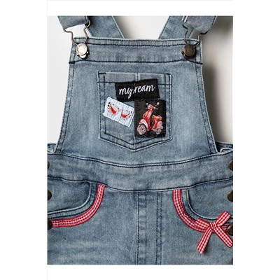 Полукомбинезон текстильный джинсовый для девочек PLAYTODAY, 1240247