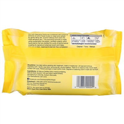 Dickinson Brands, Original Witch Hazel, Refreshingly Clean, Cleansing Cloths,  25 Wet Cloths