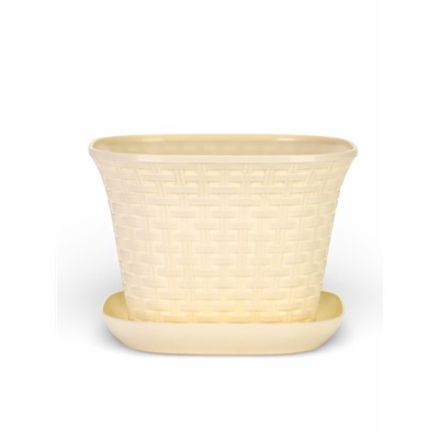 Кашпо для цветов «Ротанг», 6.9 л, 25.6×25.6×18.8 см, пластиковое, с поддоном, бежевое